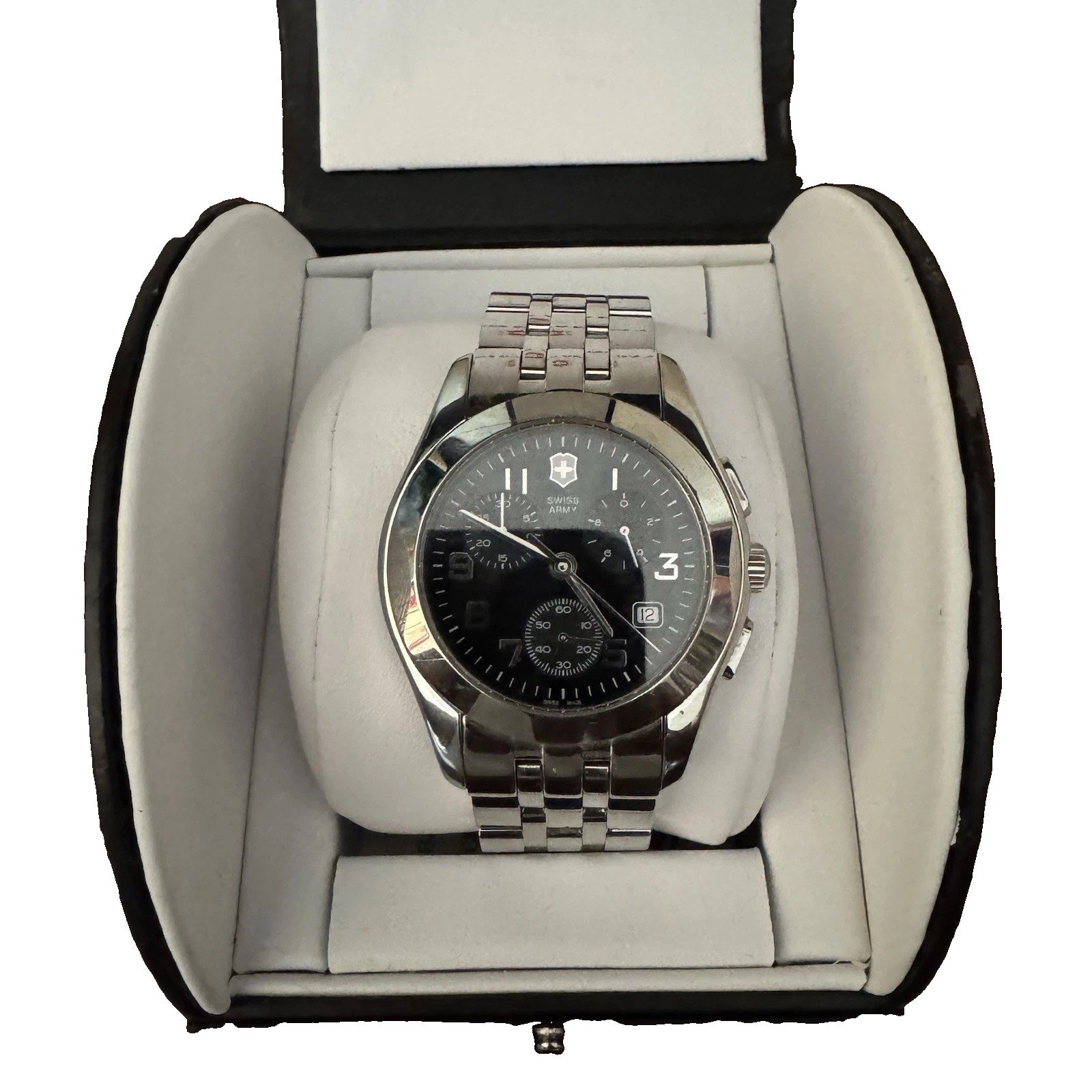 Victorinox Swiss Army Chronograph Date Quartz Black Dial SS Bracelet 100m