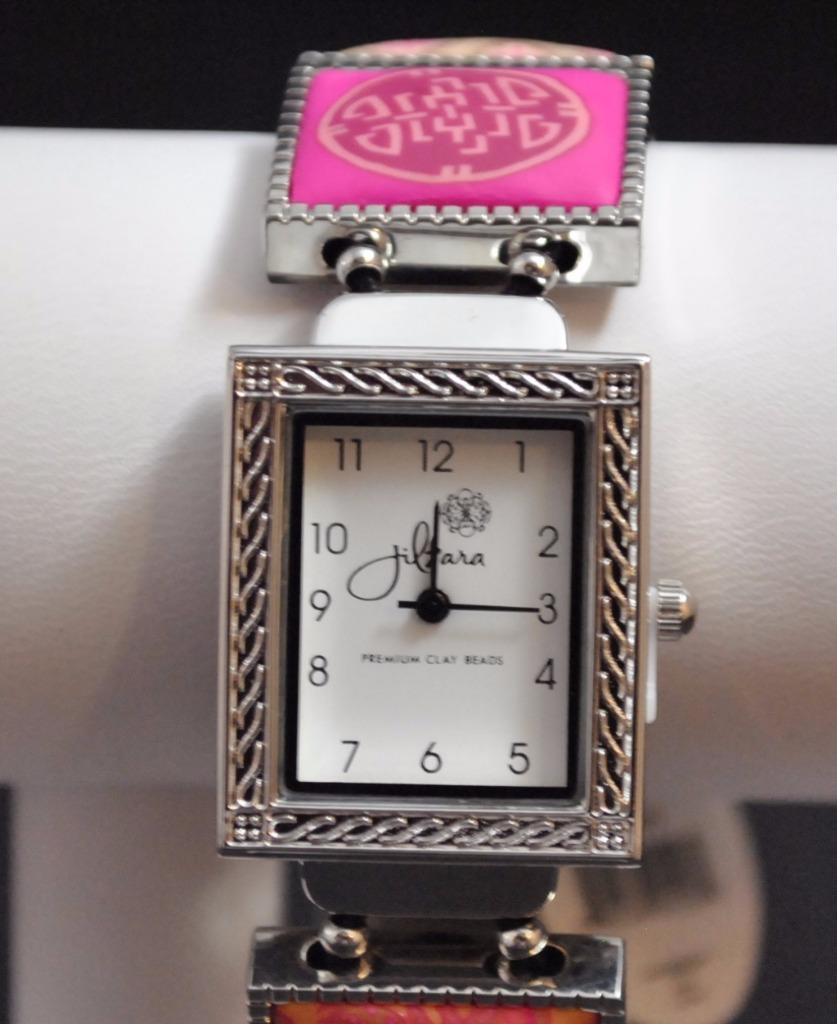 Jilzarah Blossom Square Watch Polymer Clay Inlays Stretch Band Handmade Artisan