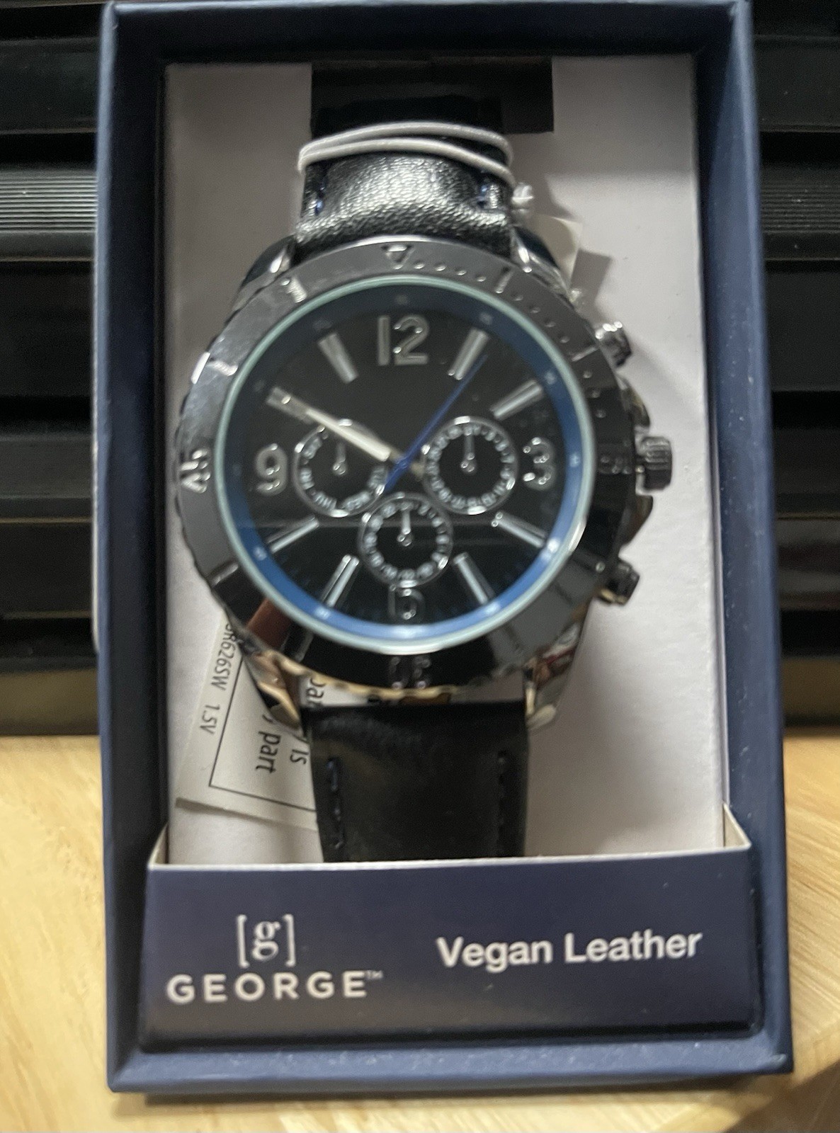 George Men’s Analog Wristwatch With Long Life Battery Black Vegan Leather Strap