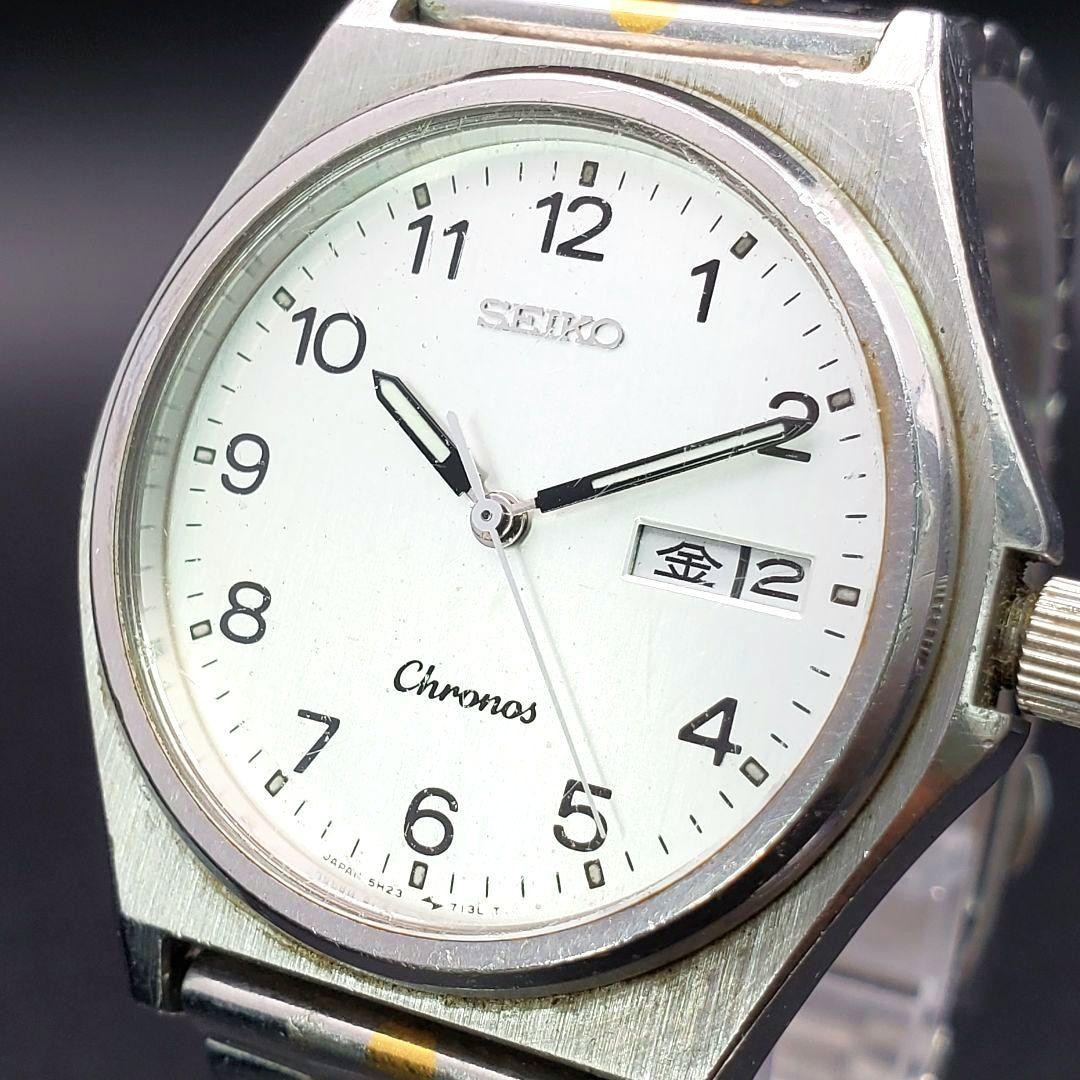 Seiko Chronos New Battery Date Silver Gold Men’s Vintage
