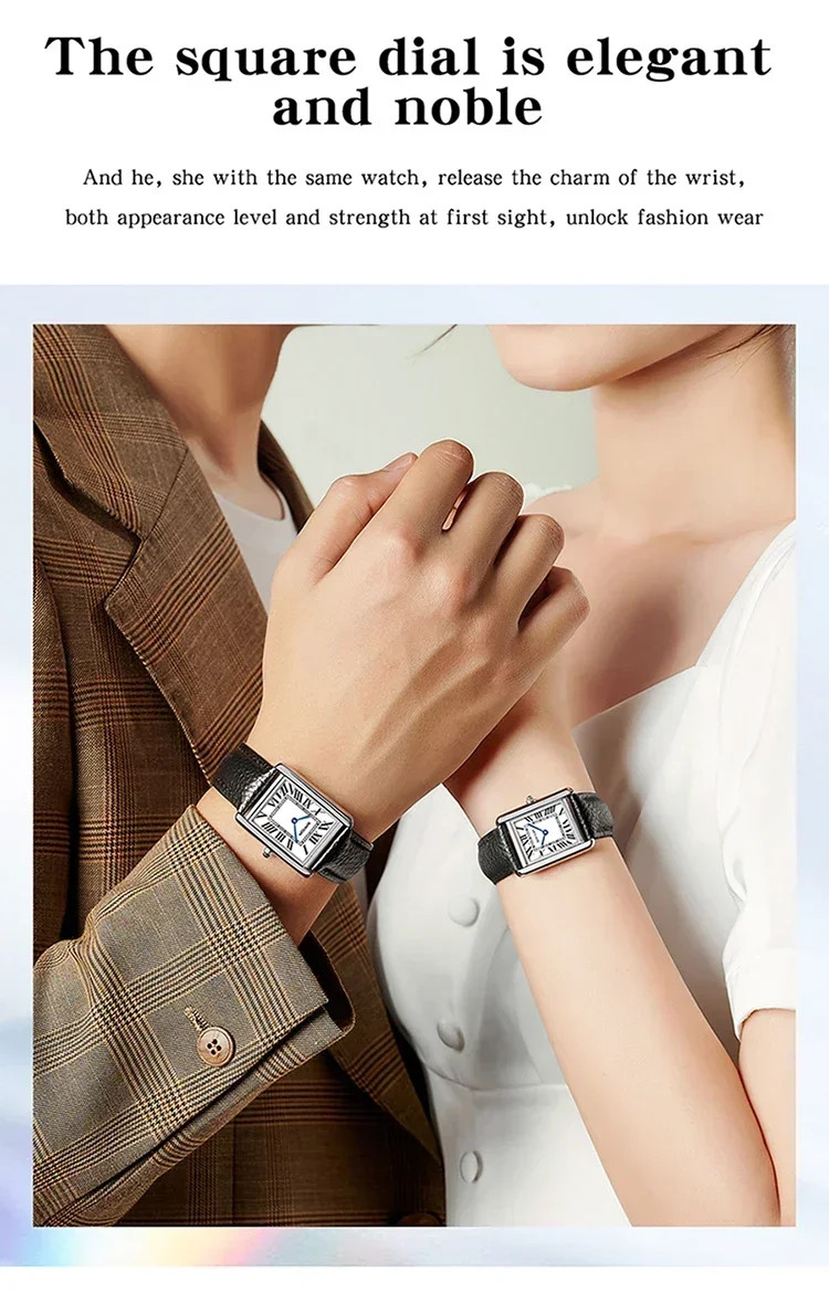 Men Women Square Dial Quartz Watch Leather Strap Waterproof Sport Casual