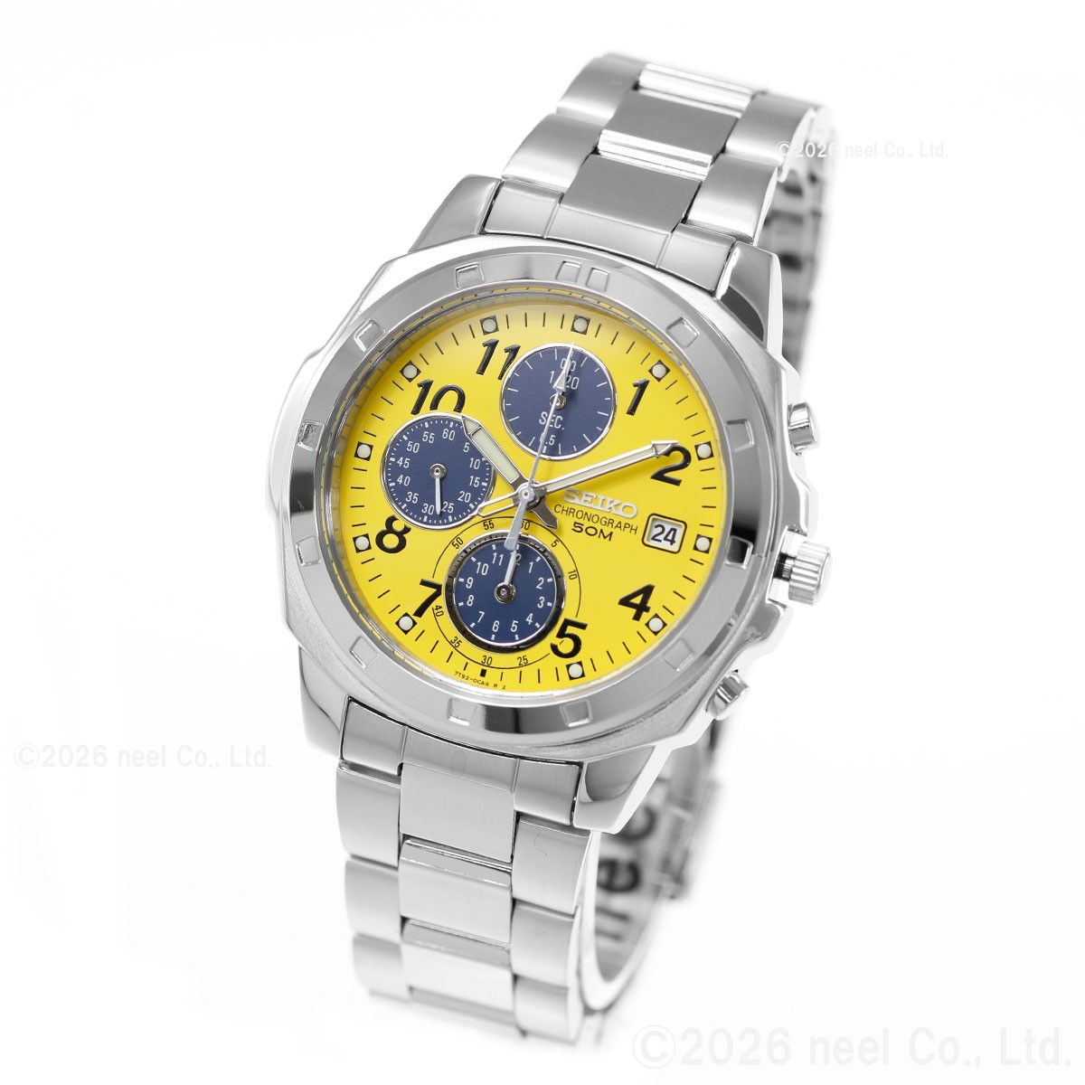 SEIKO Chronograph SND409PC Men’s Watch Yellow Silver Stainless Steel