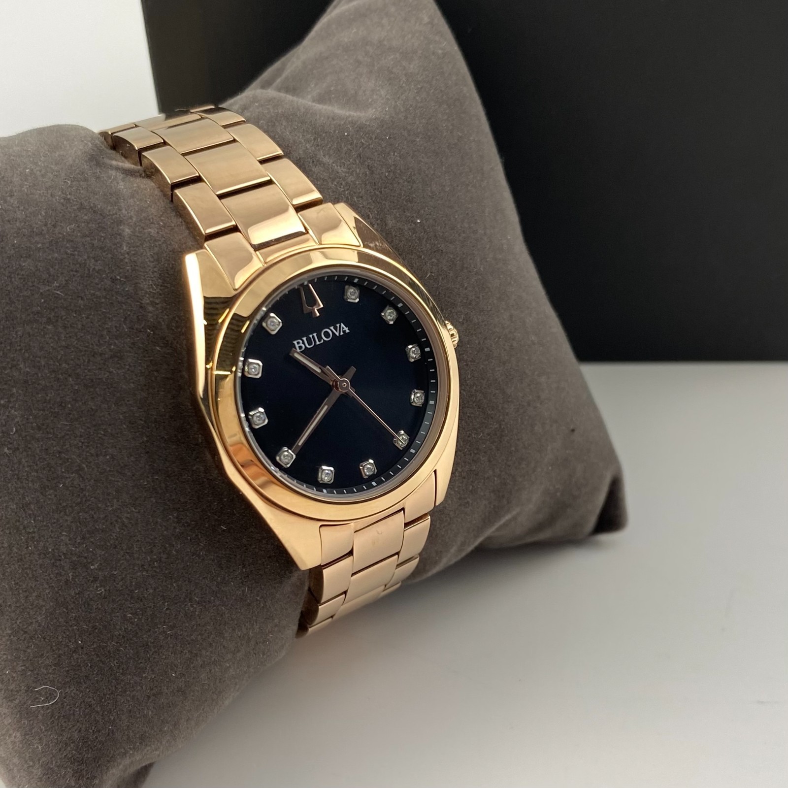 Bulova Surveyor 97P156 Grey Dial Diamond Rose Gold Women’s Stainless Watch