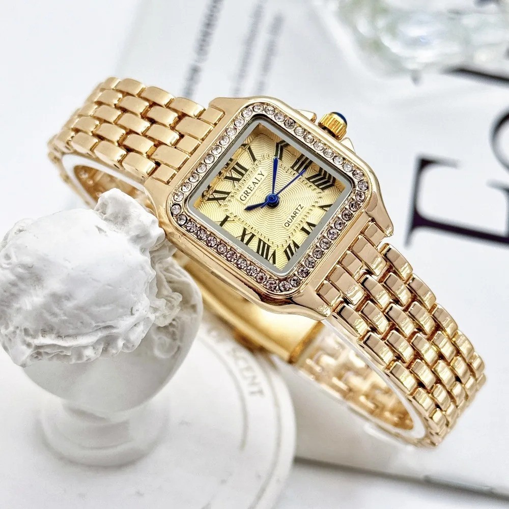 Classic Retro Square Waterproof Women’s Diamond-embedded Watch
