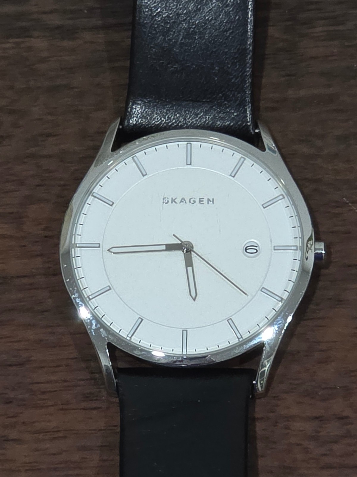 Skagen Holst SKW6283 Mens White Dial Black Leather Watch Tested w/ New Battery