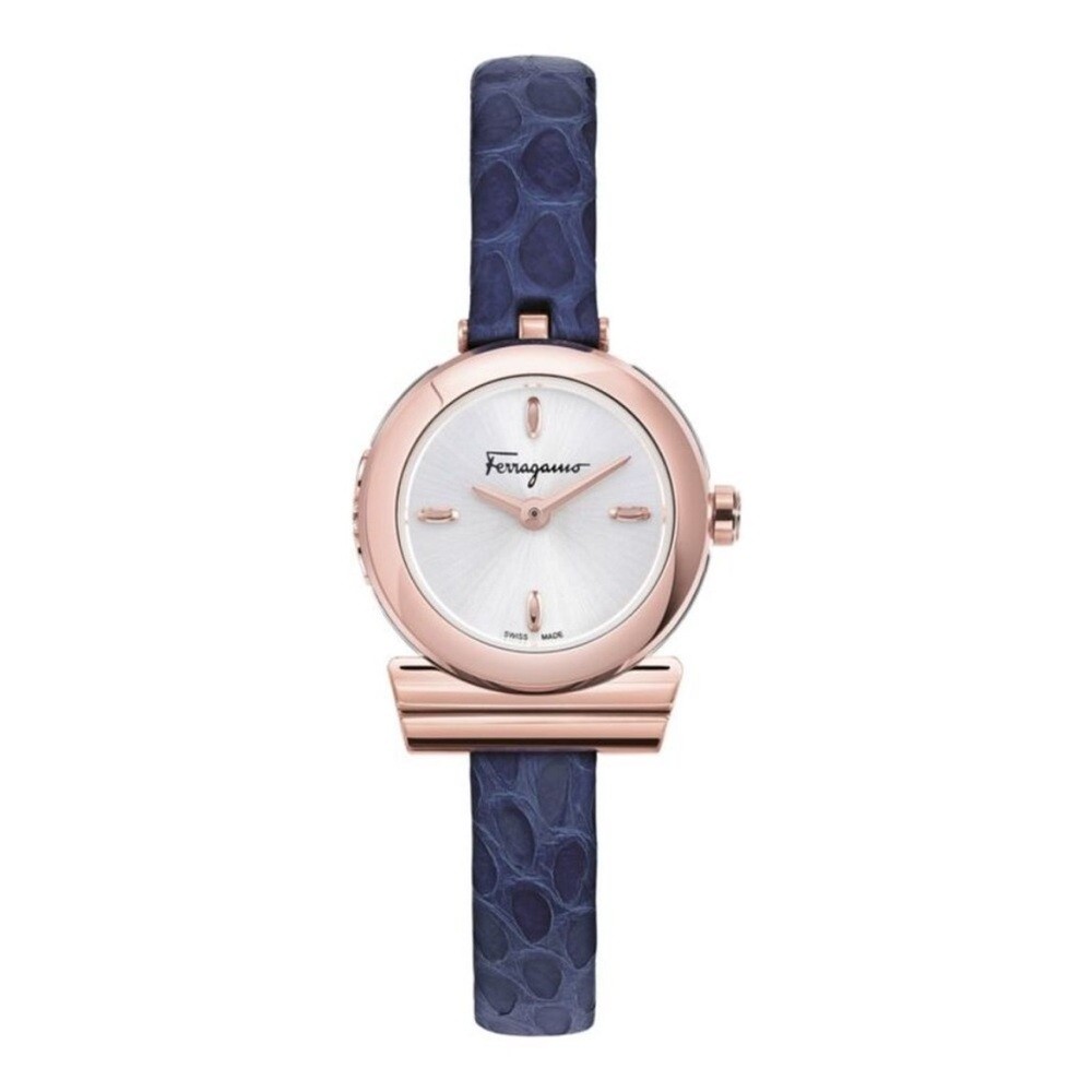 Salvatore Ferragamo Gancino Rose Gold and Blue Leather Women’s 23mm Watch NEW