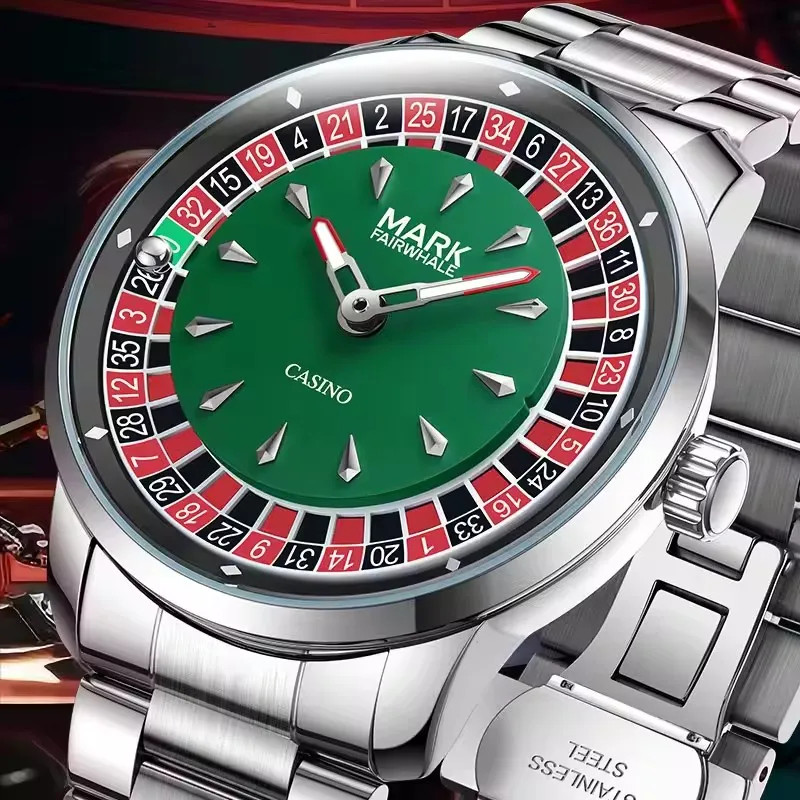 MARK FAIRWHALE Stainless Steel Roulette Dial Rotatable Luminous Quartz Watch