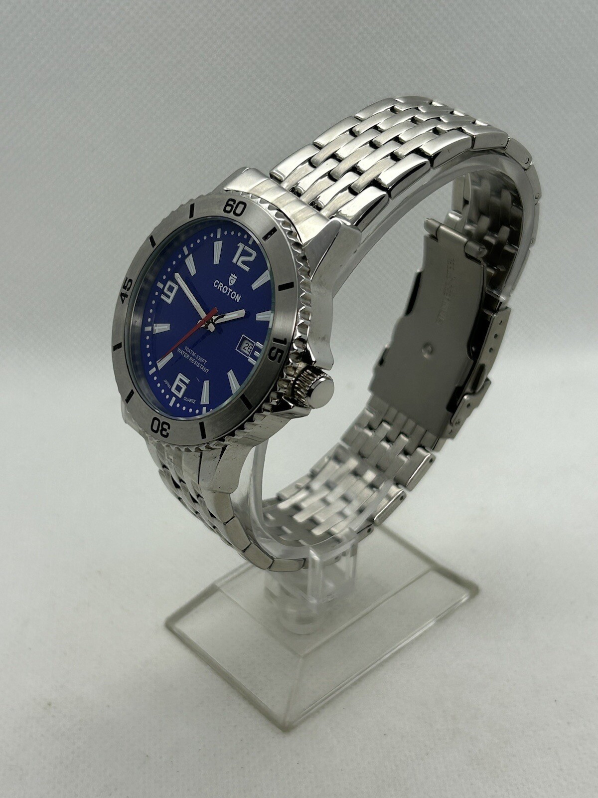 Japan Croton Aquamatic CA301288 WR 10ATM Blue Dial Silver Bezel Date Watch, 44mm