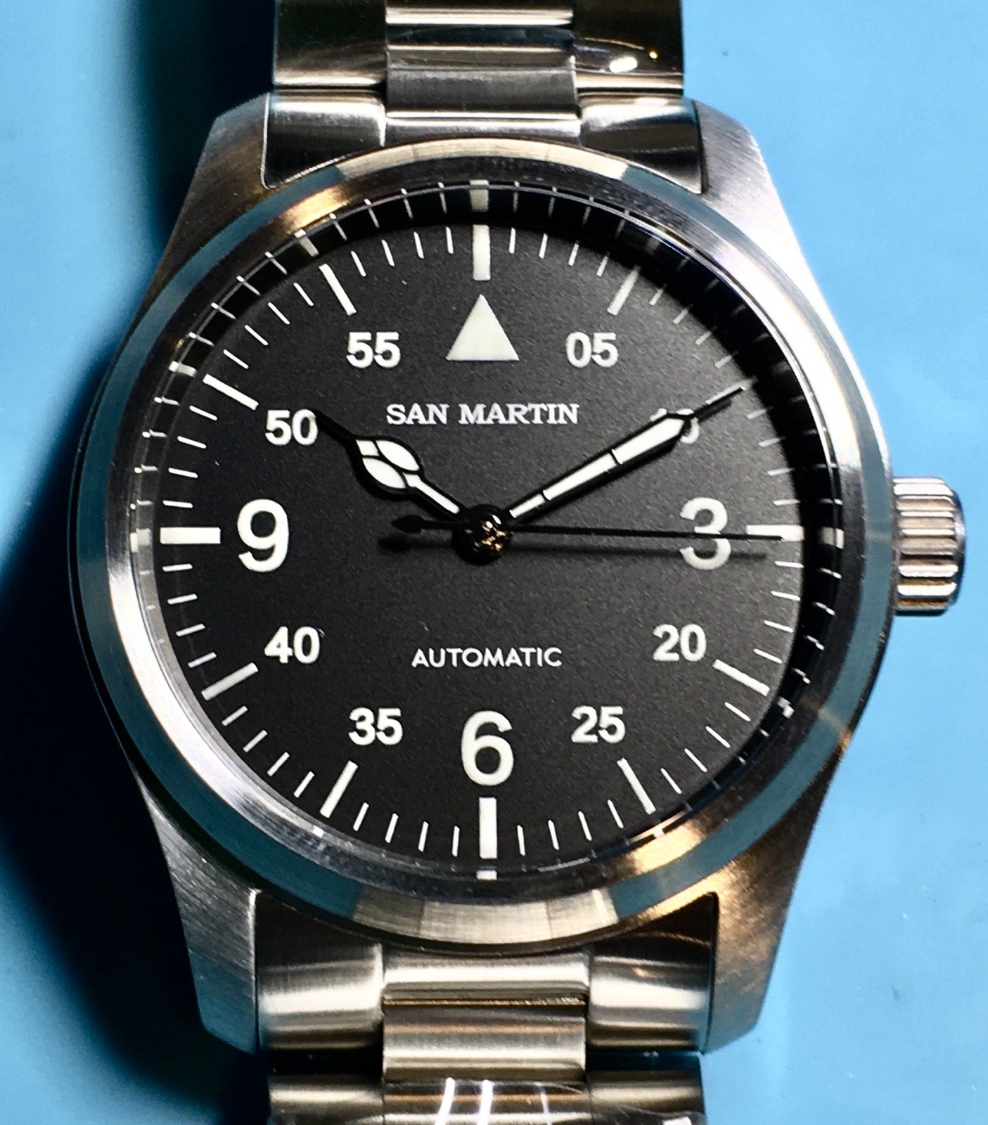 SAN MARTIN FIELD PILOT WATCH BLACK DIAL 37.5MM AR SAPPHIRE STAINLESS STEEL AUTO