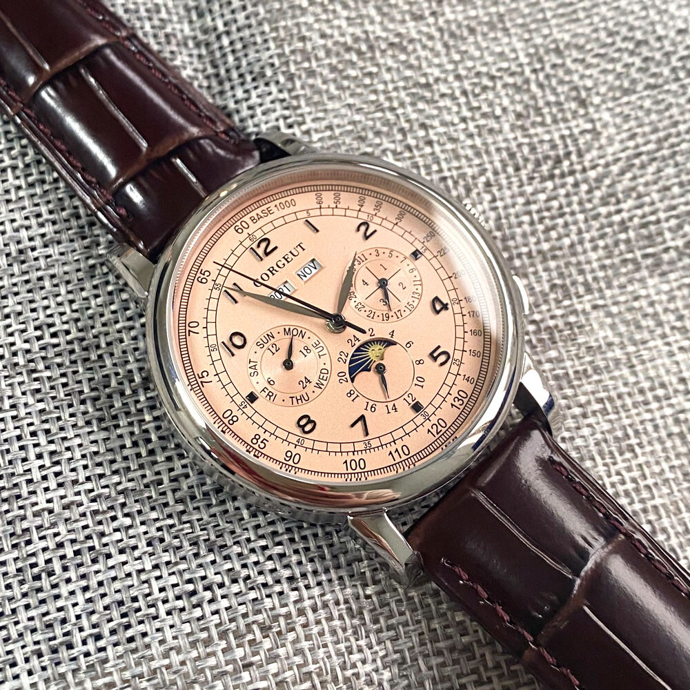 42mm corgeut sterile pink dial day multifunction Sea-gull automatic mens watch