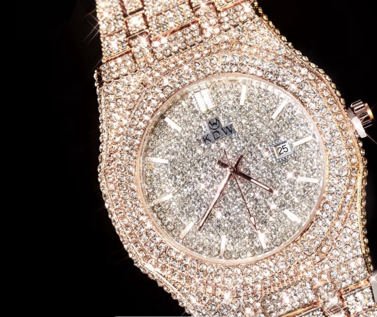 Bustdown”ICED” Out Luxury Wristwatch Diamond Pattern Gold Silver Movement Italy”