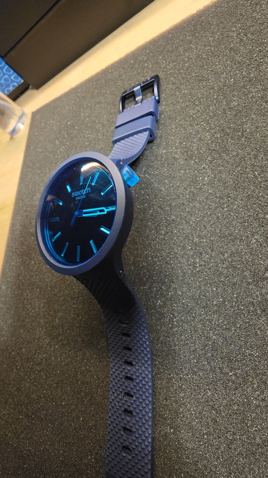 Swatch Indigo Hour Analog Quartz Wristwatch 47mm, Blue Silicone Strap