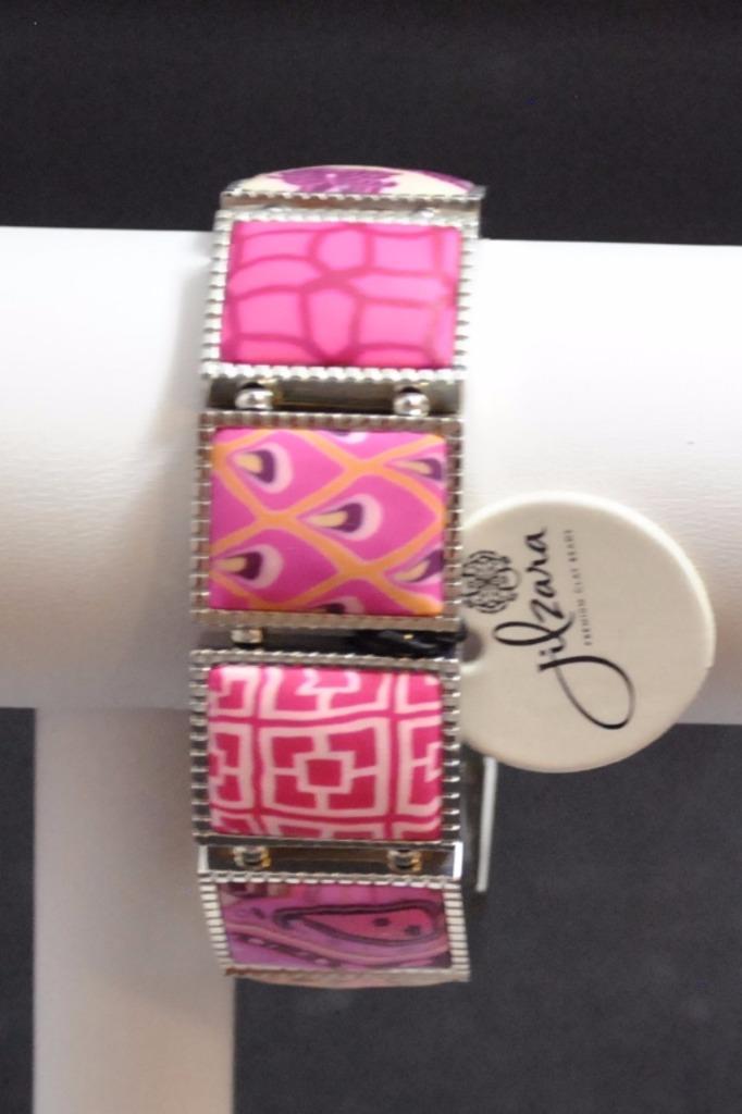 Jilzarah Blossom Square Watch Polymer Clay Inlays Stretch Band Handmade Artisan