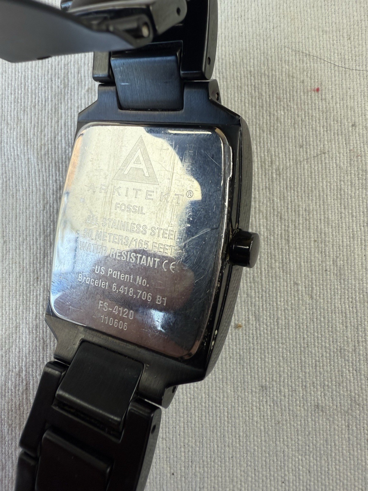 FOSSIL ARKITEKT Watch Men FS-4120 Black Tank Date Stainless NEW BATTERY