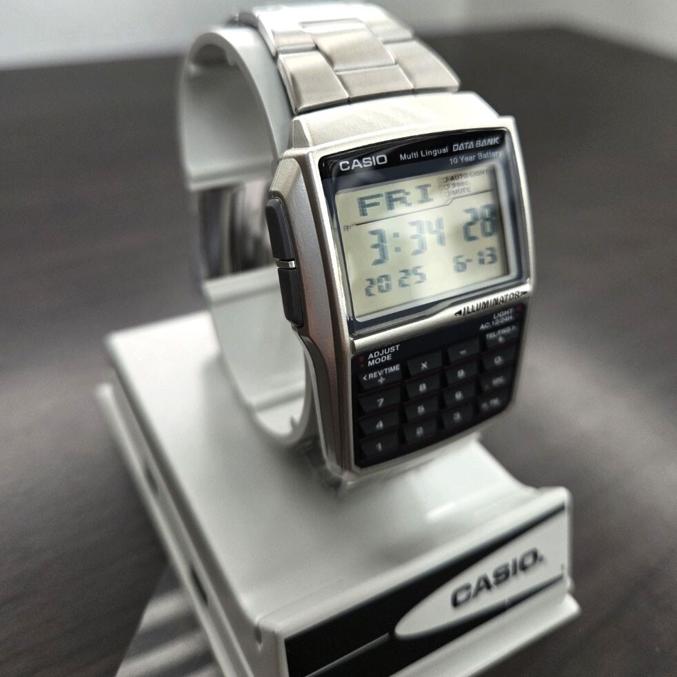 Casio Data Bank Square Digital Calculator Mens Metal Watch DBC-32D-1A