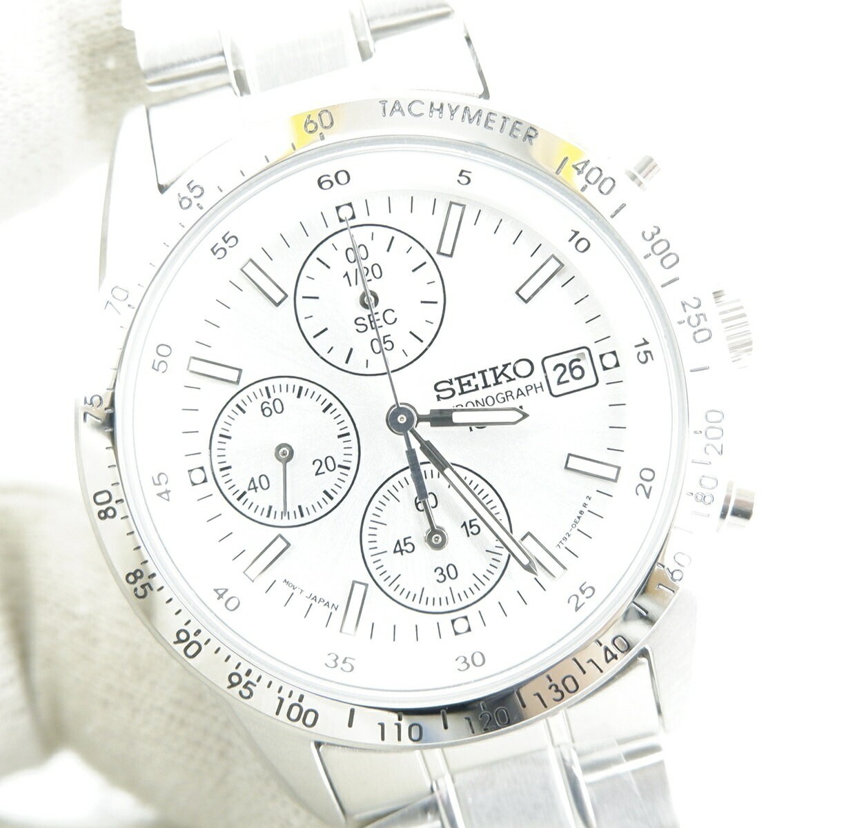 Seiko SND363PC Chronograph 1/20 Sec White Dial Stainless Steel Pre-owned Watch