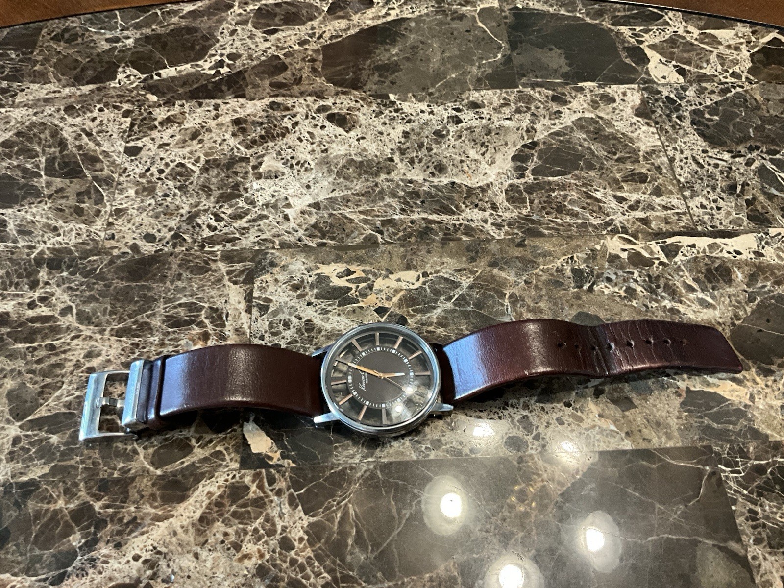 Kenneth Cole Men’s Transparency See Thru Dial Watch [new Battery] Leather Strap