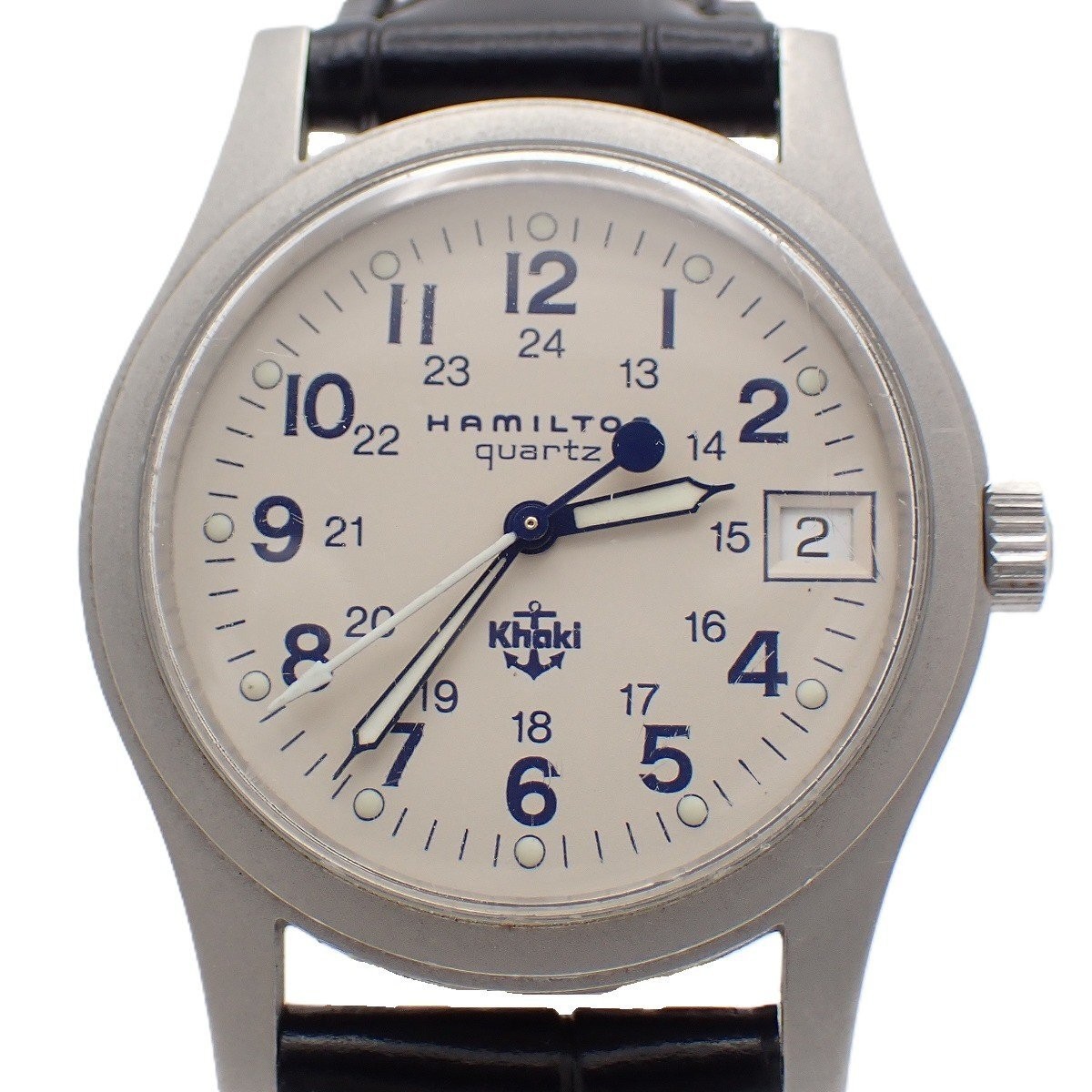 Hamilton Khaki Field 9797 Ivory Dial Anchor Logo Quartz Date Vintage Men’s Watch