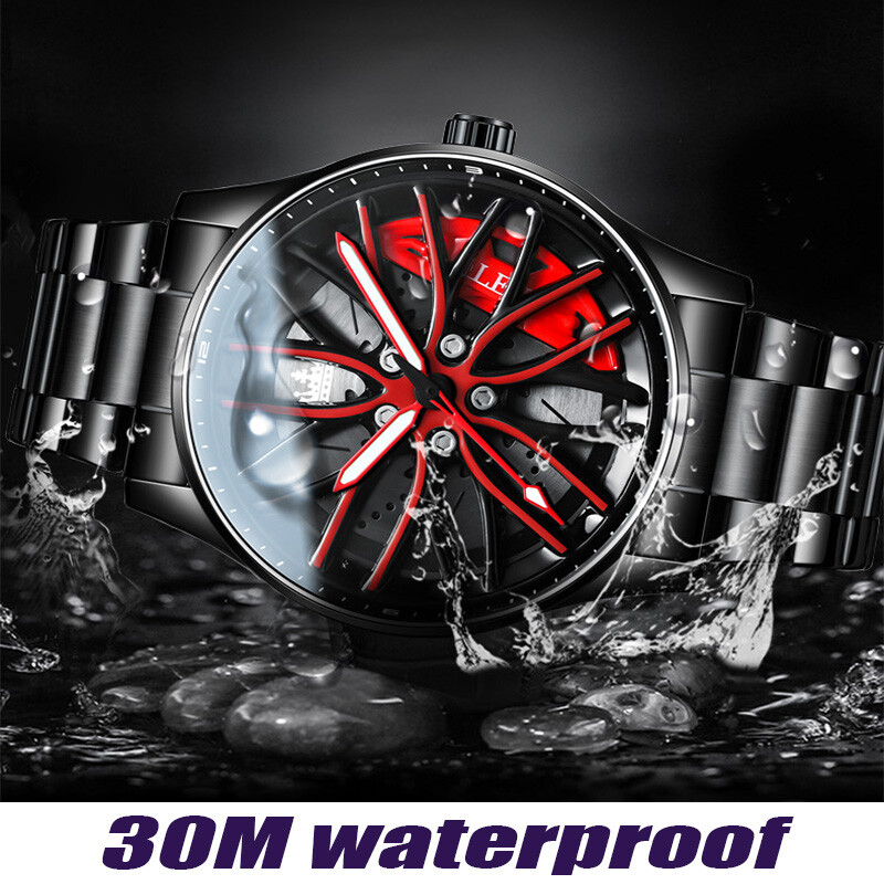 OLEVS Wheel Men’s Luxury Watch Waterproof Rotary Sport Car Rim Man Watch High