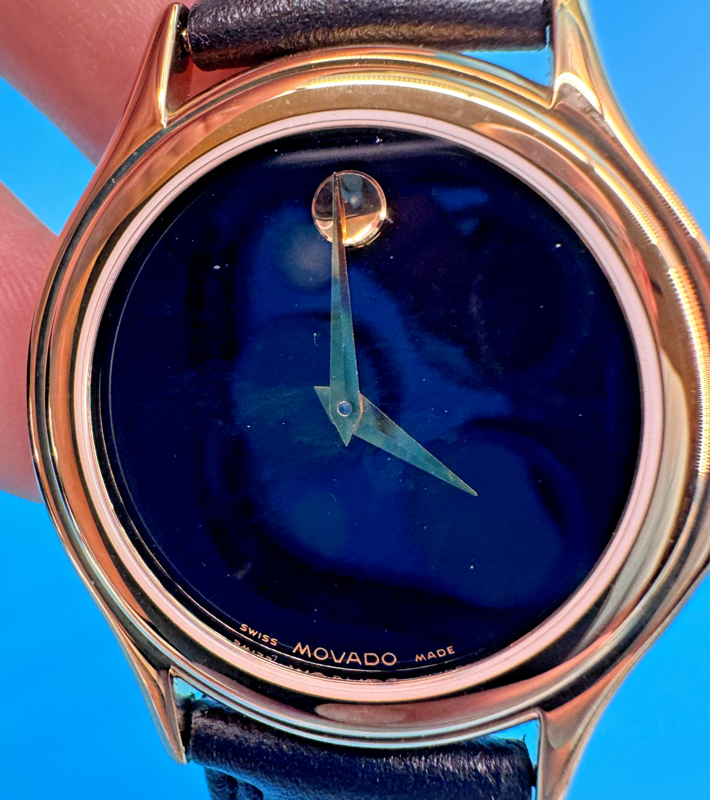 Movado New Museum Classic Sapphire Dial Leather Watch Museum Dial – Black Straps