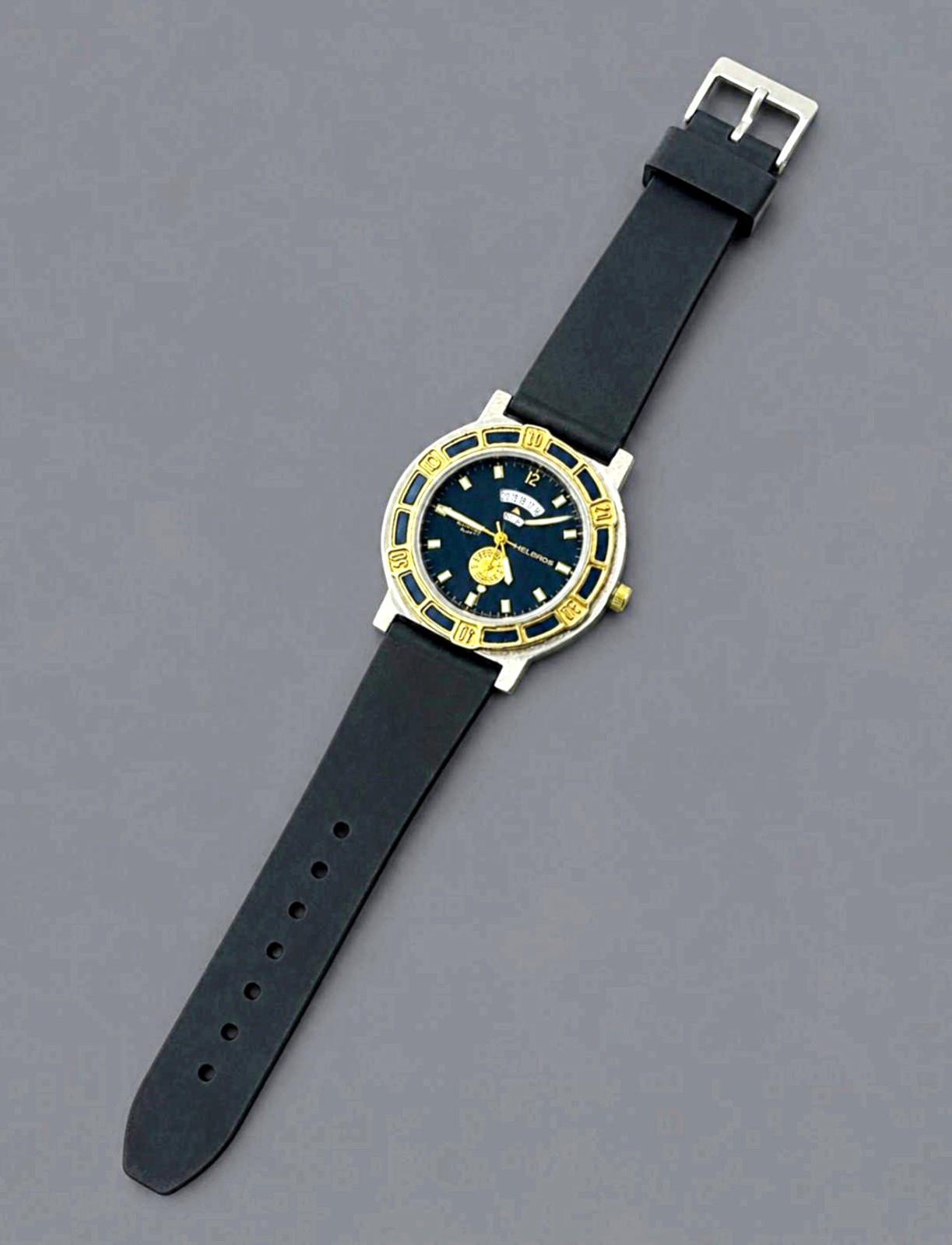1990s HELBROS ‧ French Vintage‧Blue & Gold Bezel ‧ New Strap