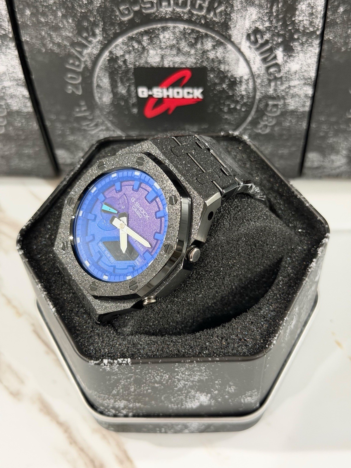 Casio GA-2100 G-Shock Watch – Sandblasted Black Frosted – Blue Dial