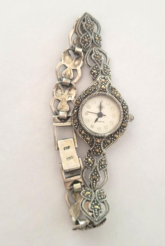 Sterling Silver Watch with Marcasites Japan Quartz Movement