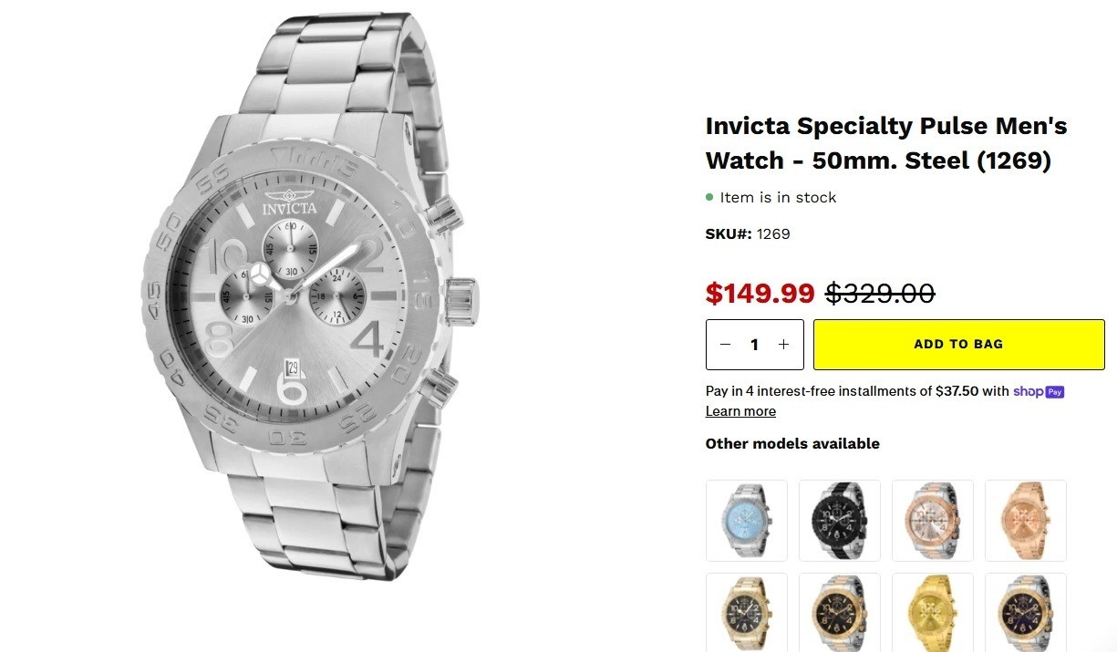 Invicta Specialty Pulse Men’s Watch – 50mm. Steel (1269)