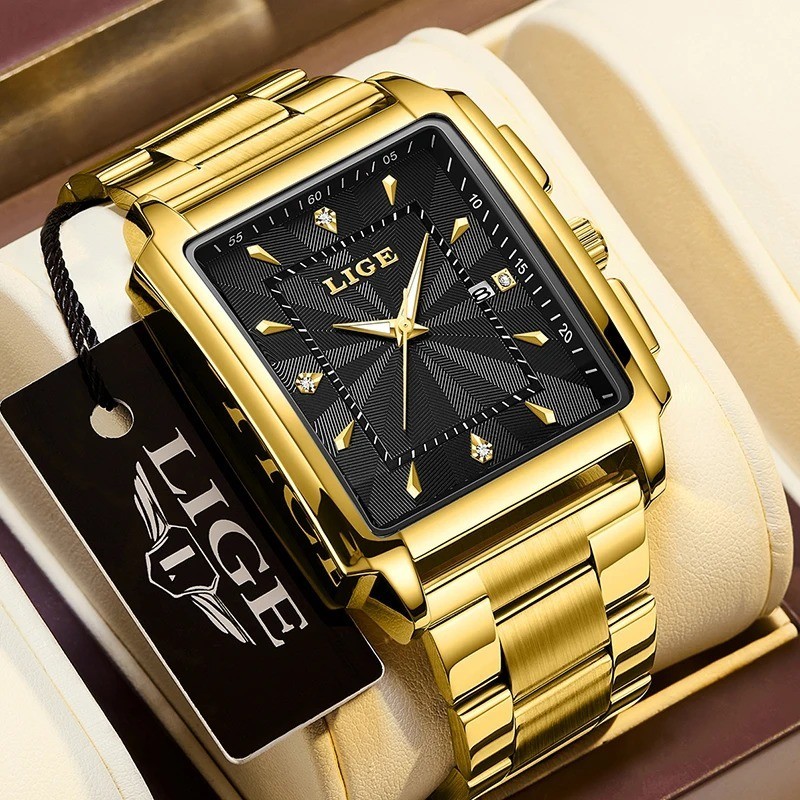 LIGE Fashion Business Watch Men Square Sport Waterproof Watches For Men Top Bran