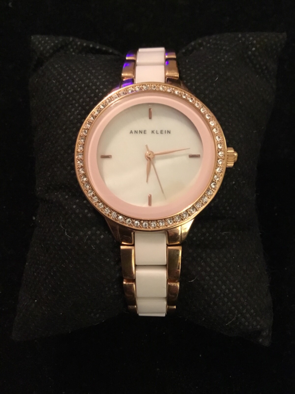 Anne Klein Womens AK/1418 Swarovski Crystal Accented Gold-Tone and Ivory Ceramic