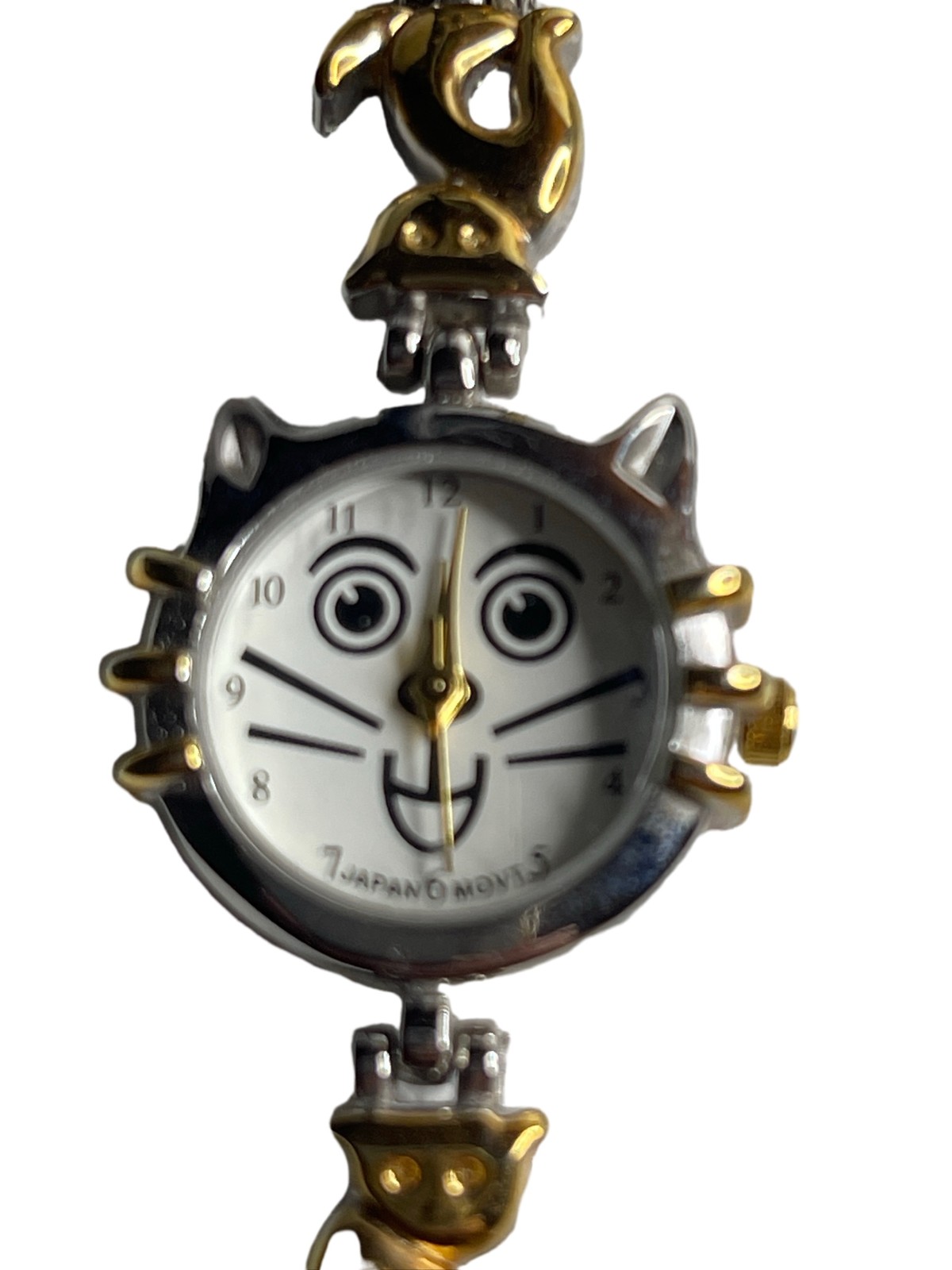 Vintage Cat Kitten Inspired Charm Bracelet Watch Two Tone Silver GoldTones