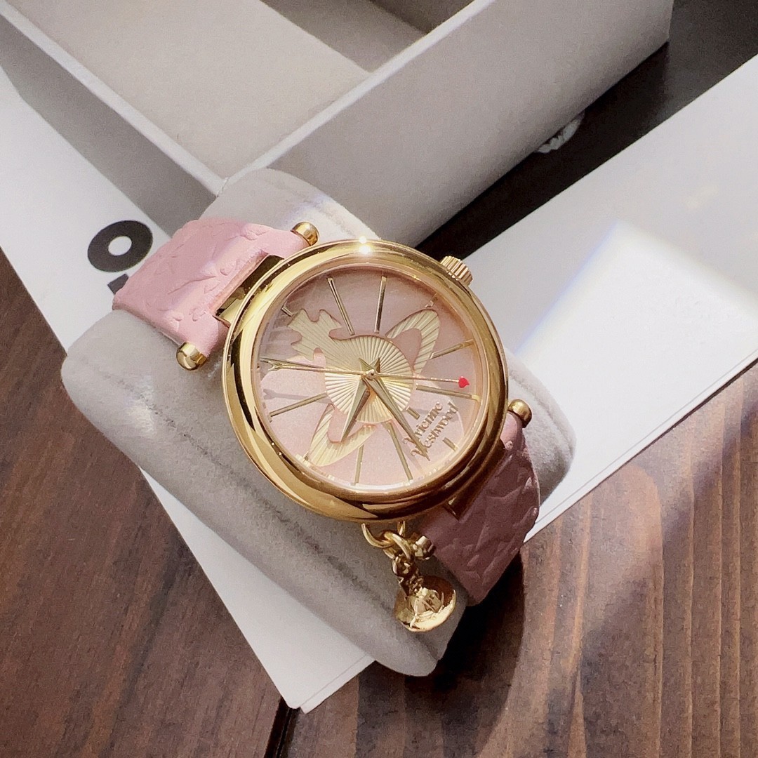 Vivienne Vintage Embossed Pink Dial Pink Strap Exquisite Quartz Women’s Watch