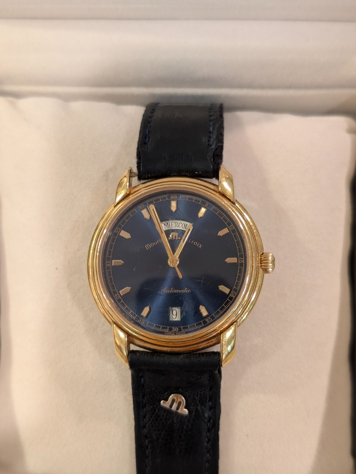 18K GP Classic Maurice Lacroix Date Day (Spanish) Automatic Watch(needs work)