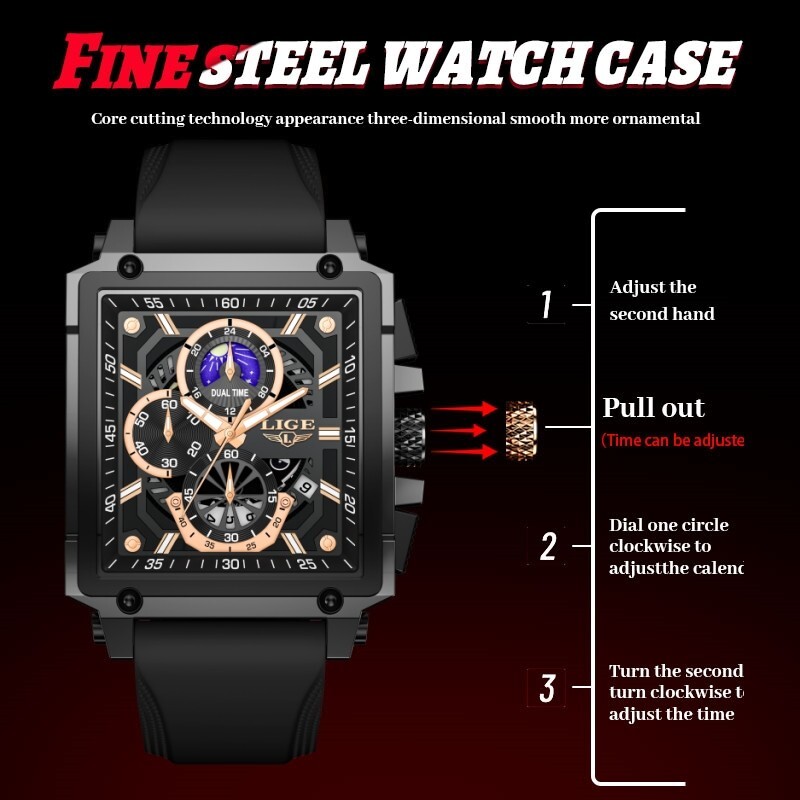 Men Watch Quartz Date Luminous Moon image Display Waterproof Daily Wrist Watches