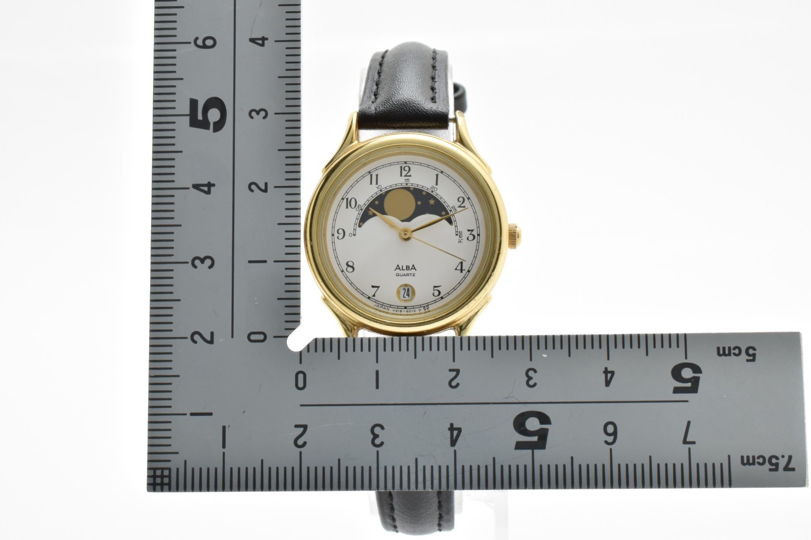 【Exc+5】 SEIKO ALBA V318-6010 Moon Gold Date 28mm Quartz Watch From JAPAN