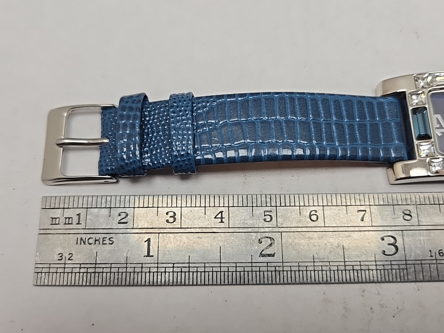 Adrienne Crystal Bezel Blue Alligator Leather Strap Womens Watch New Battery