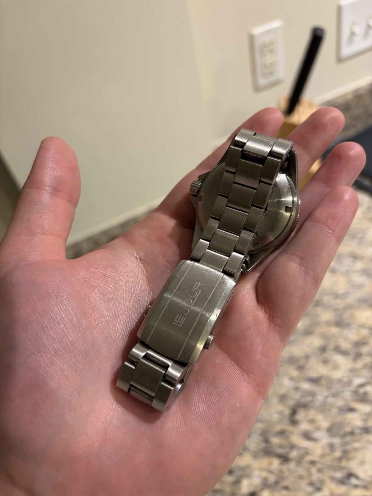 LeJour GLACOLT Stainless Steel Diver Watch Black Dial Date Silver Bracelet