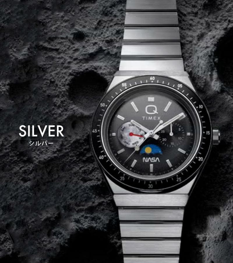 Q Timex x NASA Space Moon Phase Stainless Steel Men’s Watch TW2Y56700 Japan