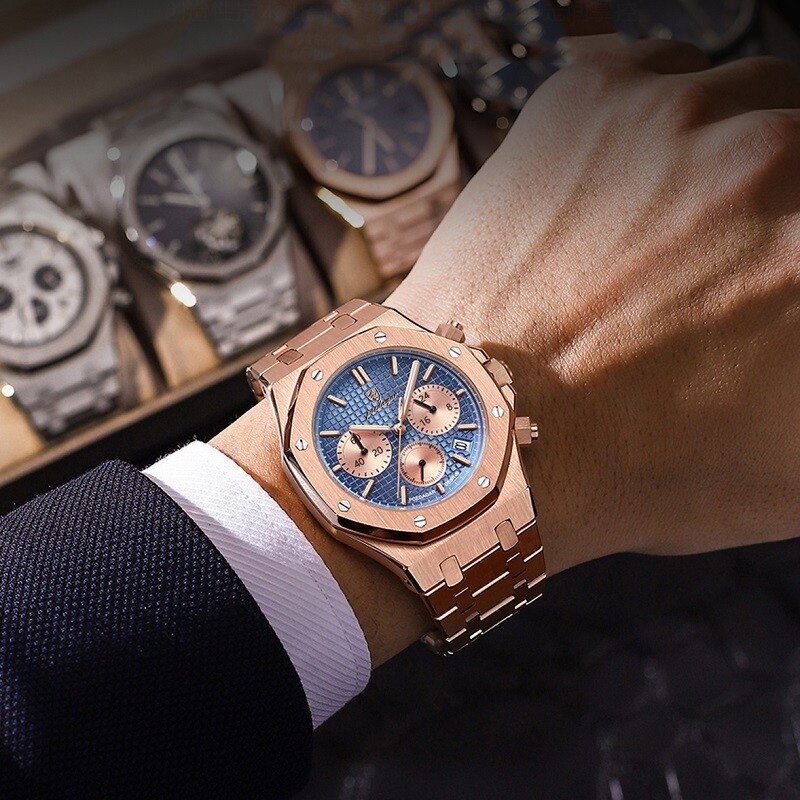 KC POEDAGAR Men Chronograph Quartz Wrist watch Business Luminous with box
