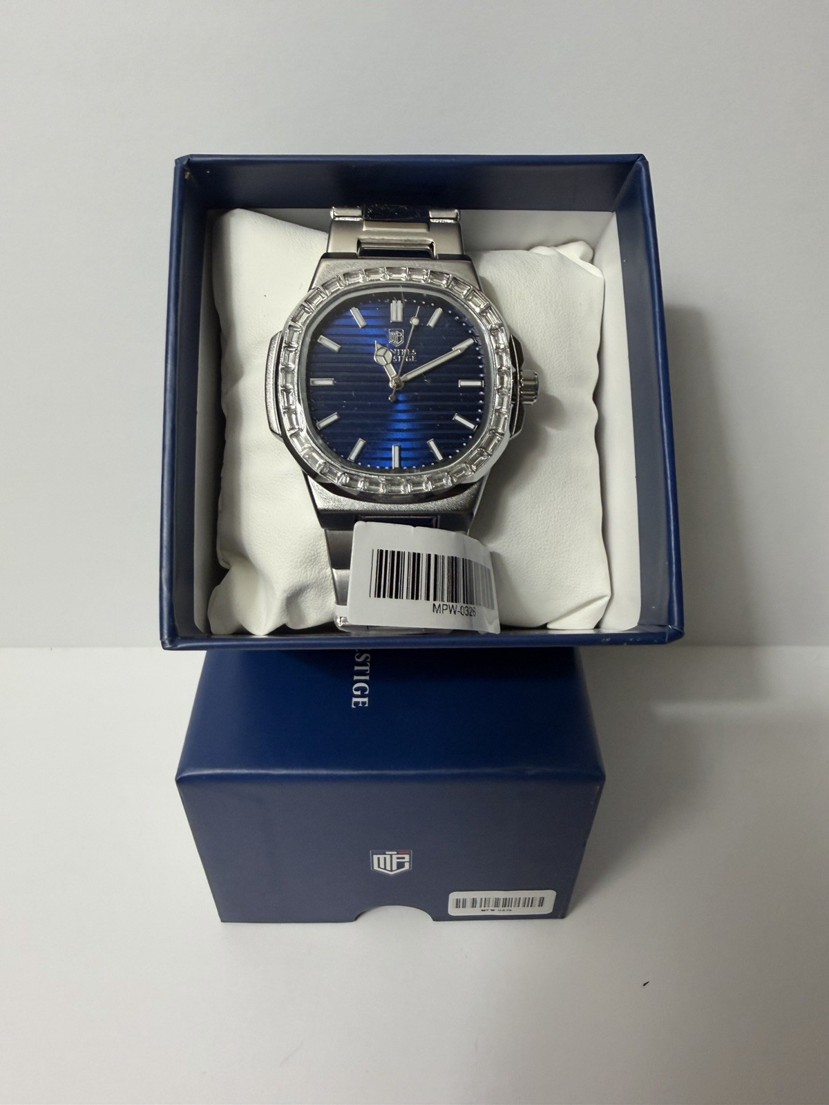 Montres Prestige MPW-0326 Blue Dial Crystal Bezel Steel Watch New