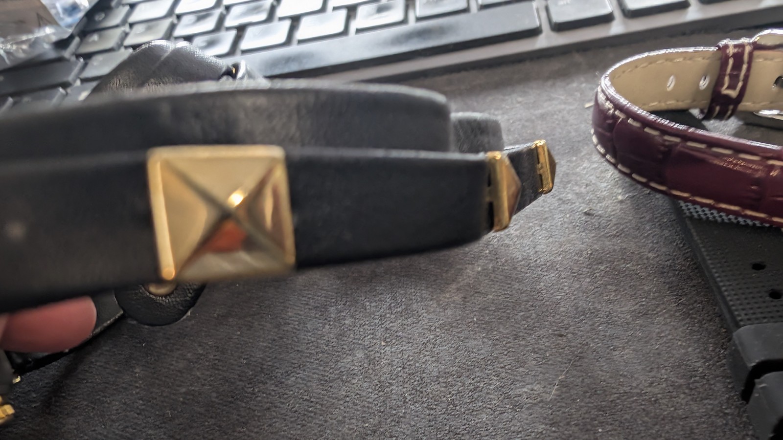 Vintage Gitano Quartz Wrap Watch Black Stud Strap Gold Tone 80s Glam Rock Style