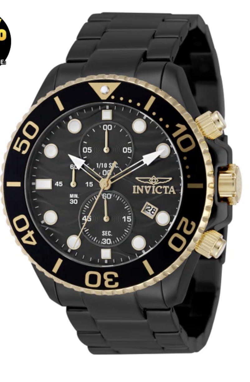Invicta Pro Diver 53mm Black Gold Chronograph Men’s Watch New Stainless Steel