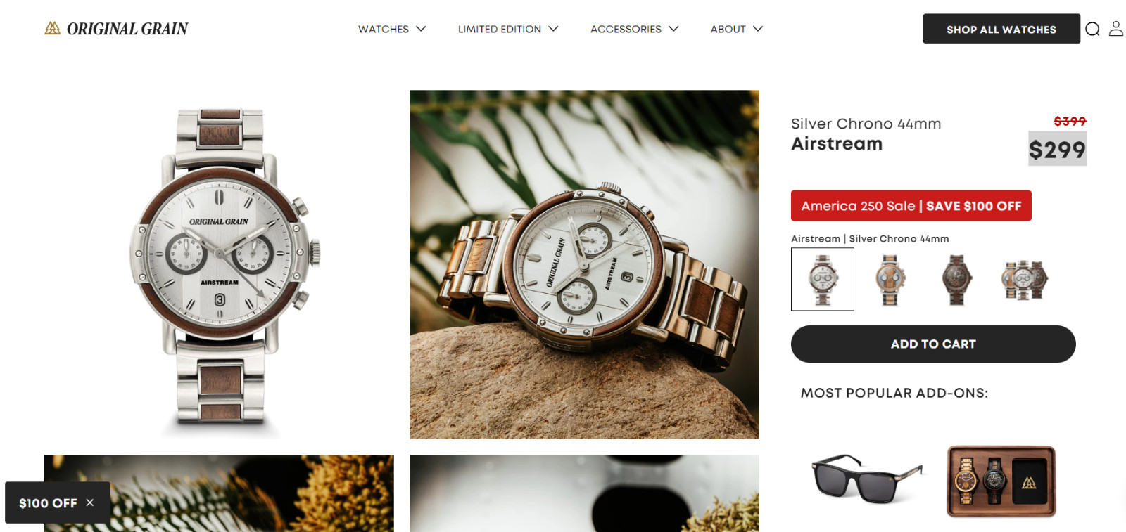 Original Grain Airstream Silver Chrono 44mm MSRP $299 ?New?