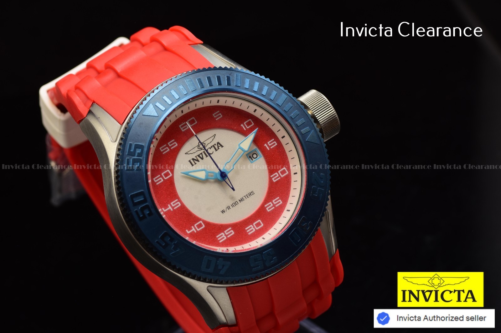 Invicta Men’s Pro Diver Quartz Red & White Dial Red Polyurethane Band Watch 50mm