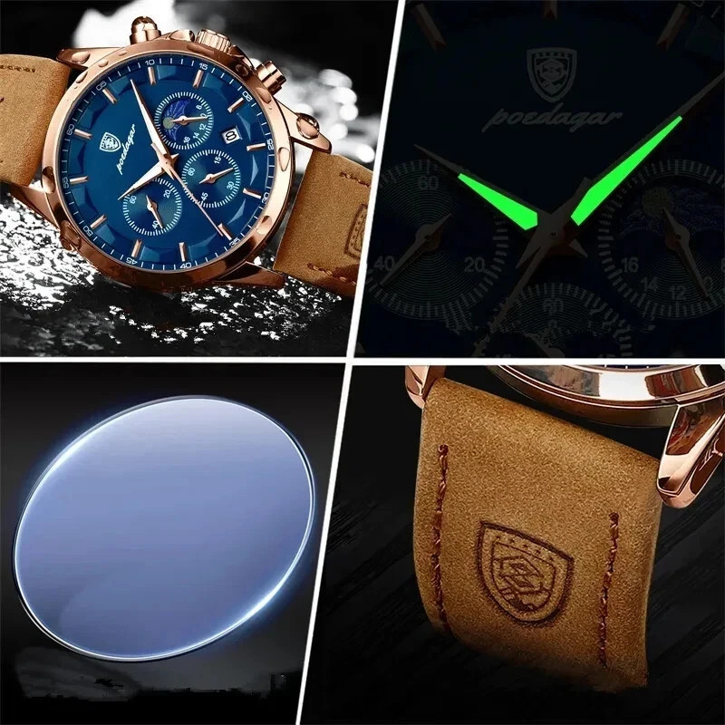 POEDAGAR Luxury Analog Men’s Watch Waterproof Luminous Leather Quartz/Wristwatch