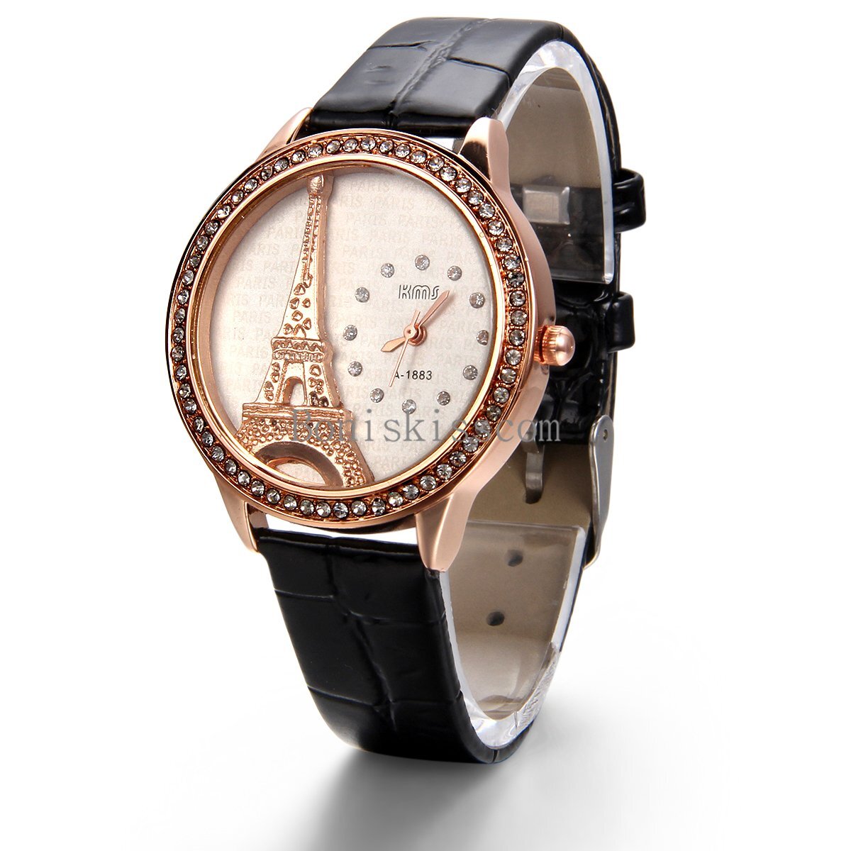 Leather Band Round Quartz Analog Paris Eiffel Tower Casual Ladies Wrist Watch