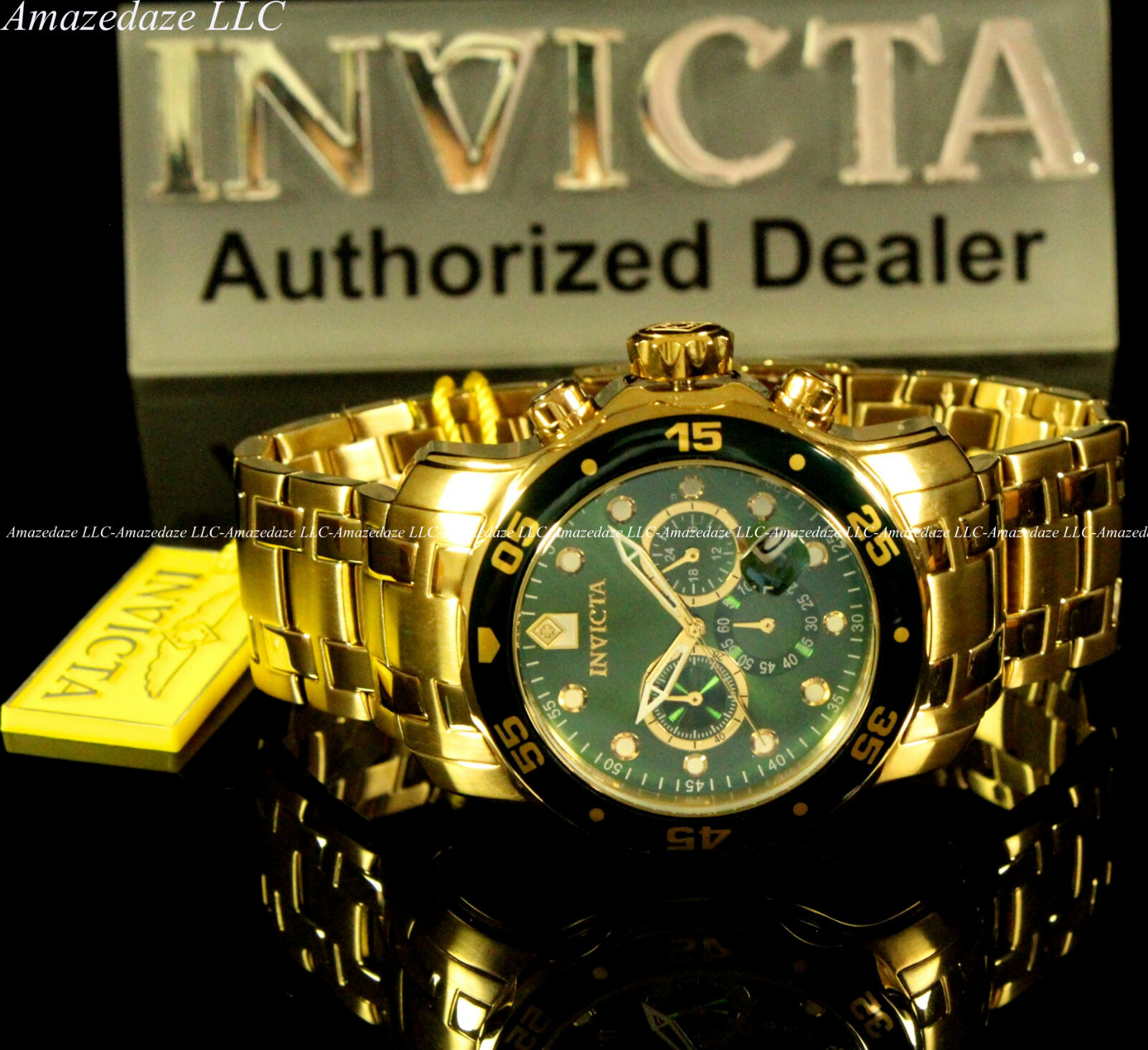 NEW Invicta’s Men Pro Diver Scuba Chronograph Stainless Steel Green Dial Watch