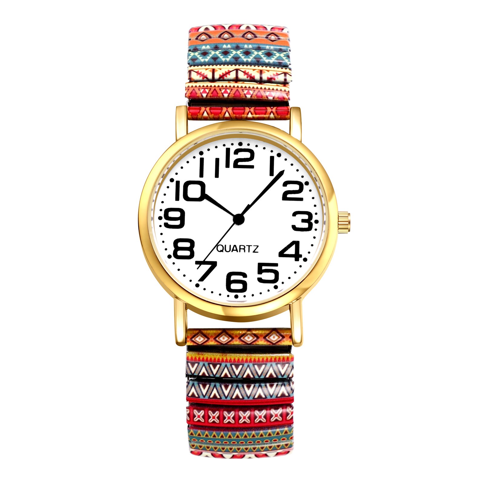 Women Bohemian Easy To Read Quartz Wrist Watch Stainless Steel Elastic WatchBand