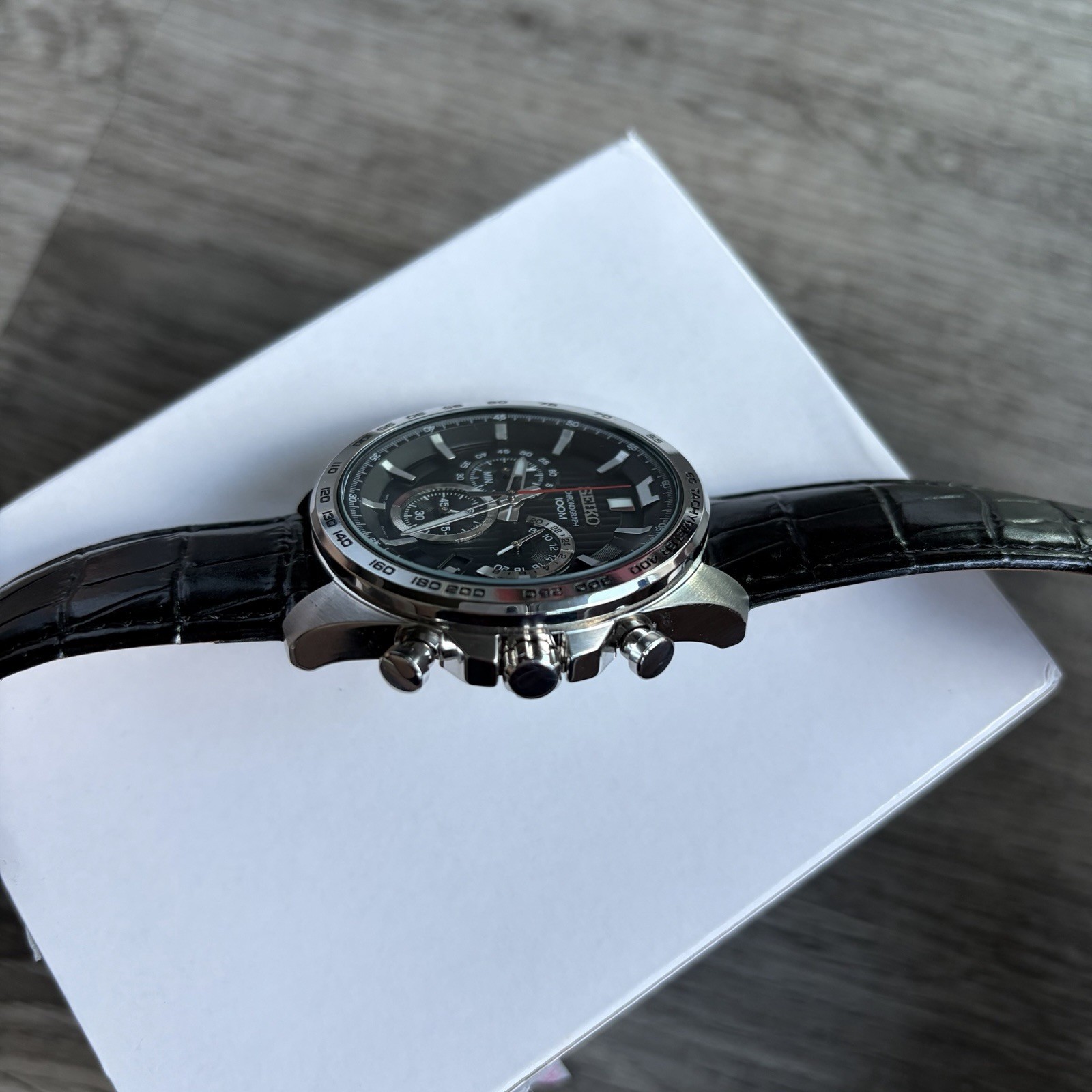 Seiko Chronograph Quartz Black Dial Watch 8T63-00G0 Tachymeter 44mm