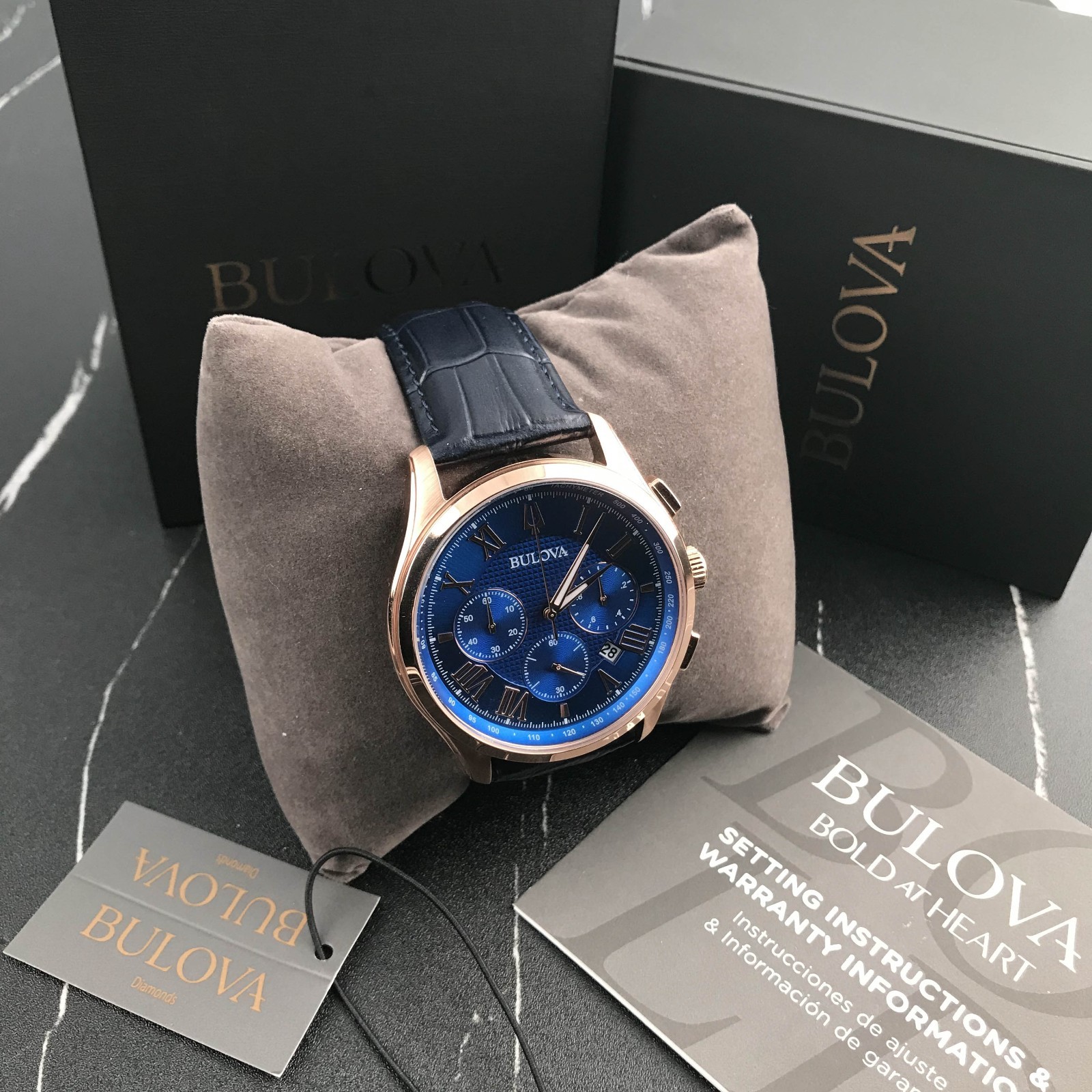 Bulova 97B170 Wilton Classic Chronograph Blue Dial Men’s Steel Quartz Watch 45mm